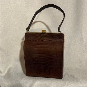 Vintage Faux Reptile Skin Hard Case Purse with Handle